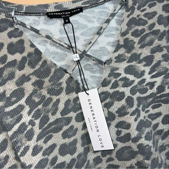 Generation Love Leopard Langley Criss Cross Waffle Knit Ribbed L/S Size Medium - Picture 7 of 7
